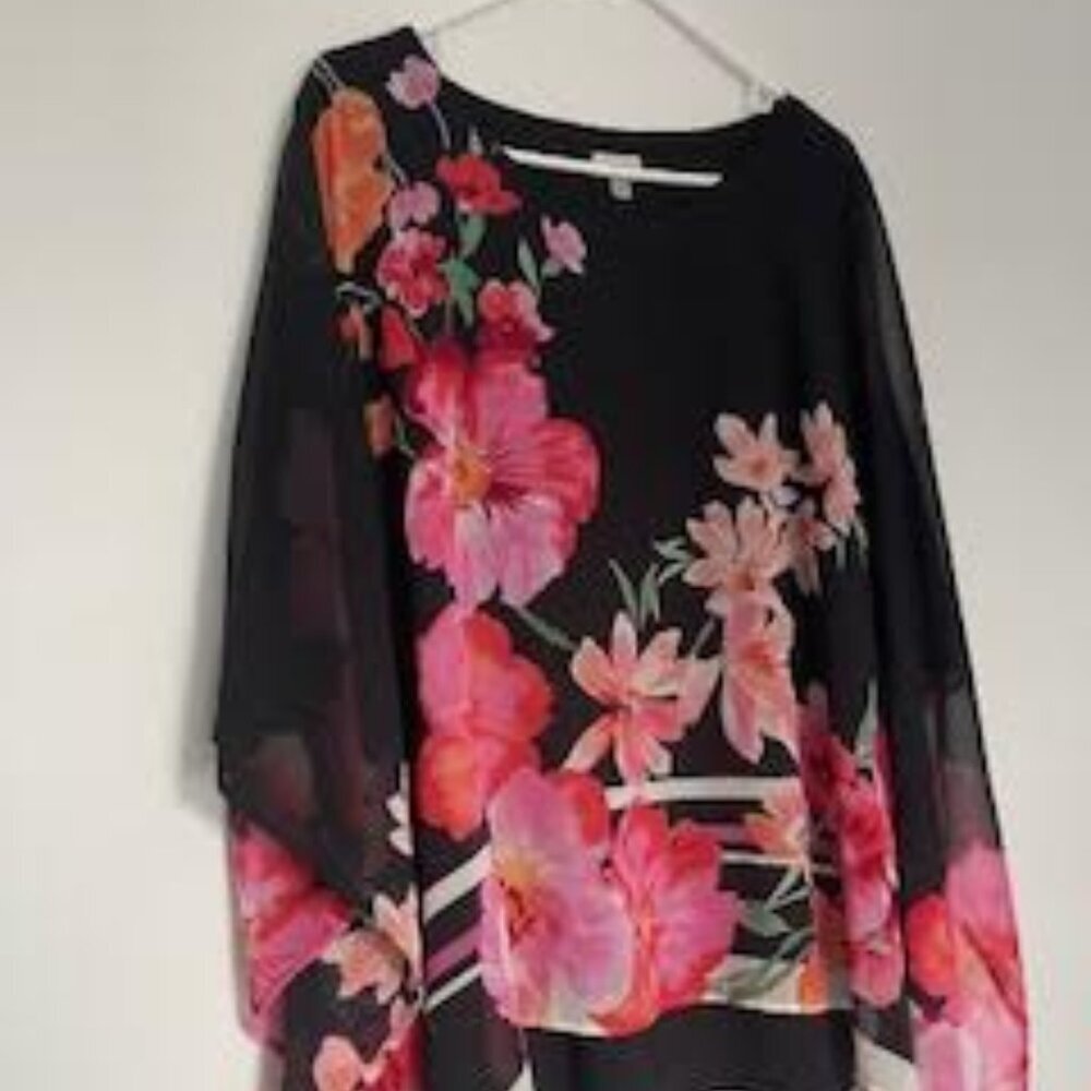 Avenue Plus Size Black Floral Mesh Layered Top – Size 22/24